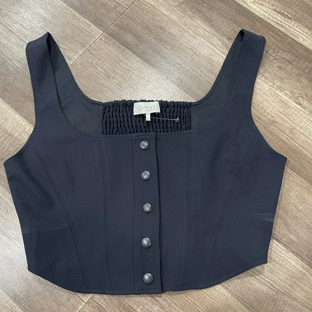 WAYF crop top navy blue Cora Snap front button top corset Dollskill free people - Picture 15 of 15